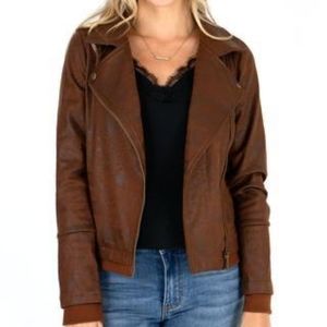 Grace and Lace Move Free Leather Look Moto Jacket